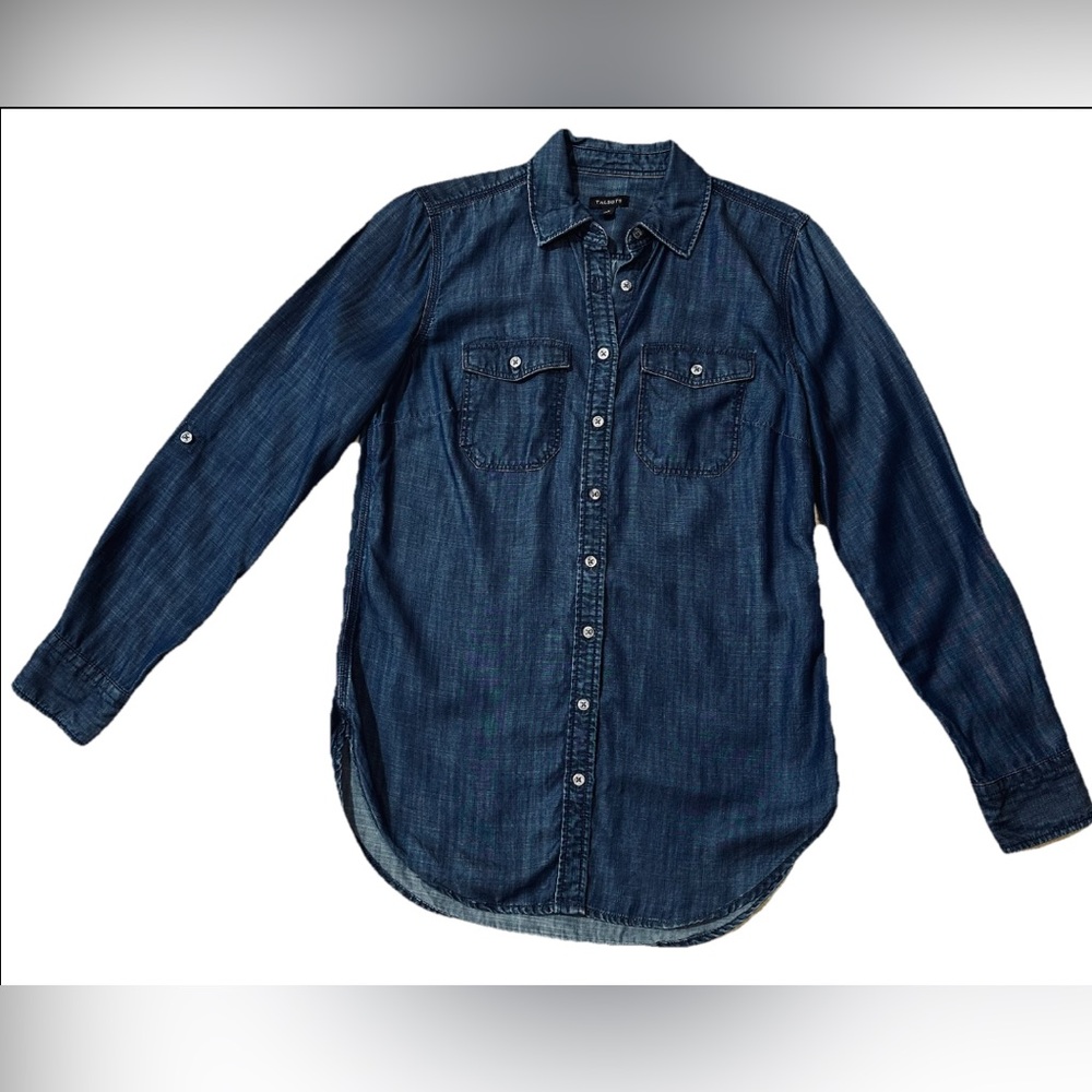 Talbots 100% Lyocell* Blue Buttoned Tunic Blouse/Top XS EcoFriendly Sustainable